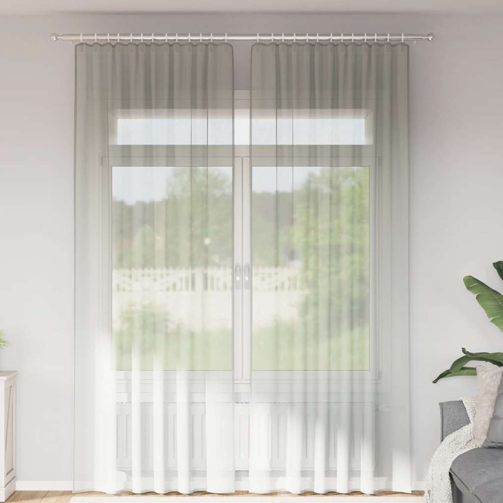 Tende in Voile con Tasche per Aste 2 pz Grigio Chiaro