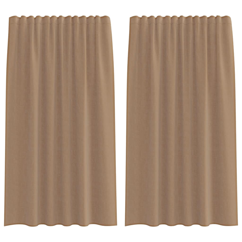 Tende in Voile con Tasche per Aste 2 pz Marrone Chiaro