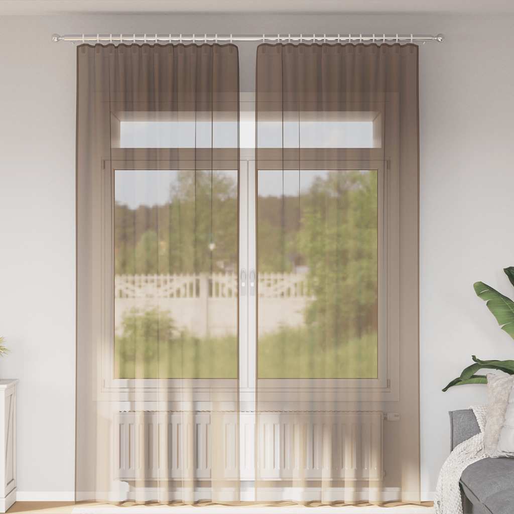 Tende in Voile con Tasche per Aste 2 pz Marrone Chiaro