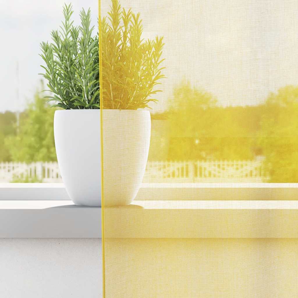 Tende in Voile con Tasche per Aste 2 pz Giallo