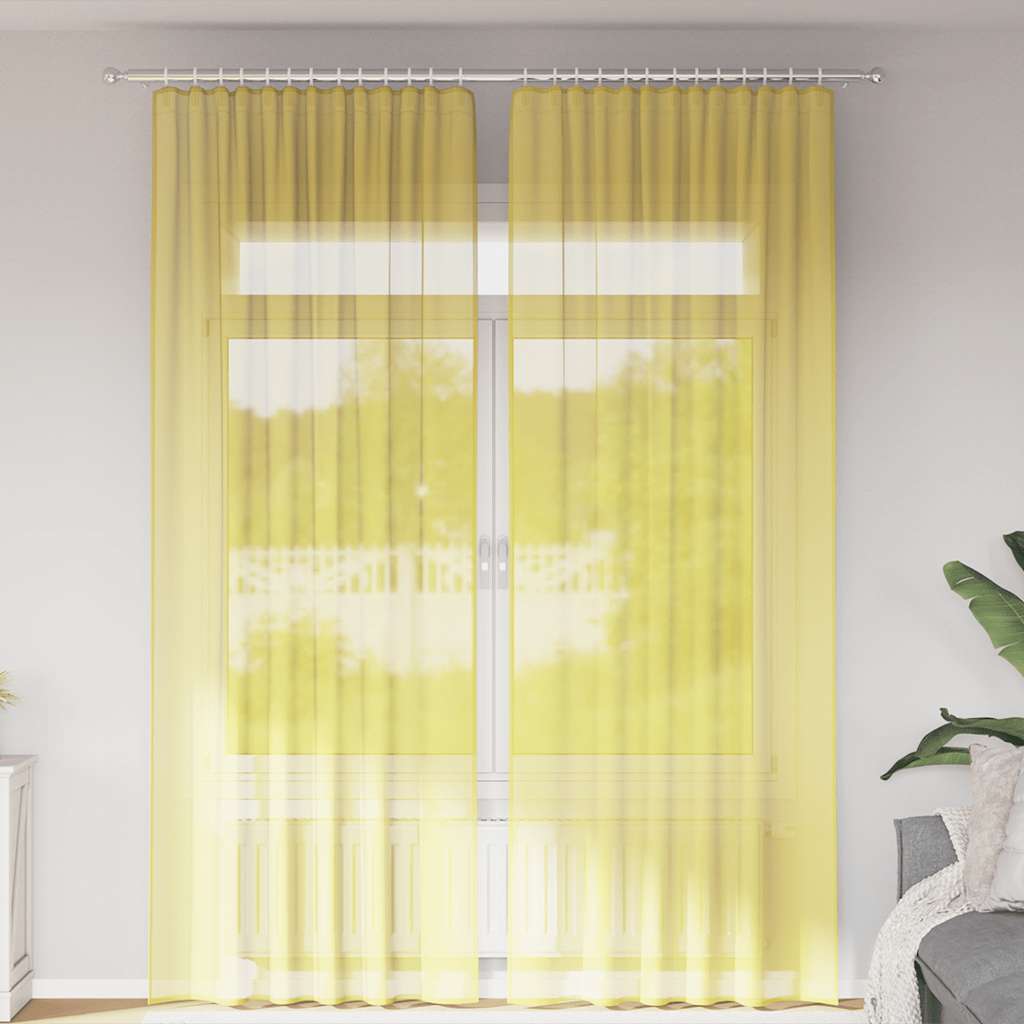 Tende in Voile con Tasche per Aste 2 pz Giallo
