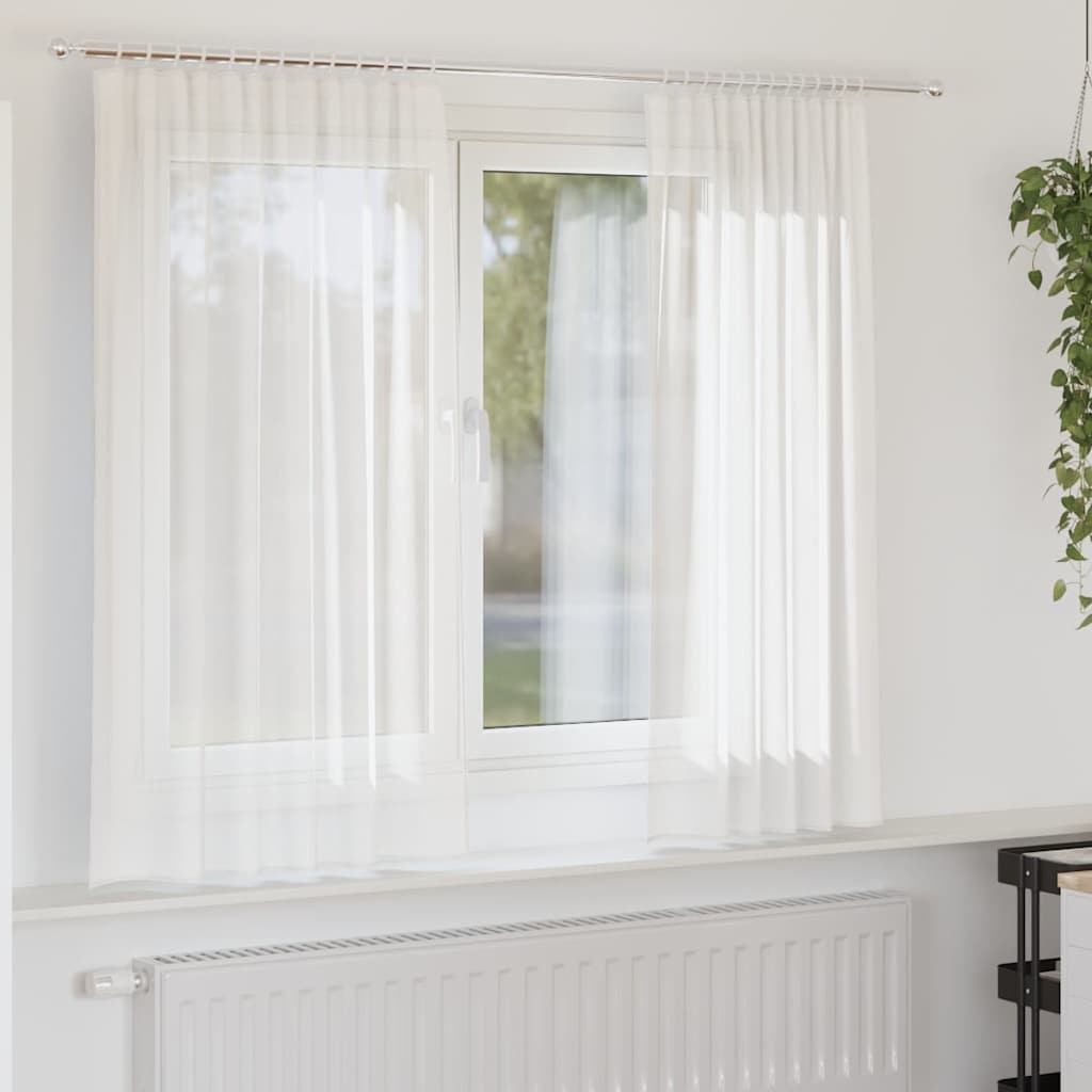 Tende in Voile con Tasche per Aste 2 pz Bianco