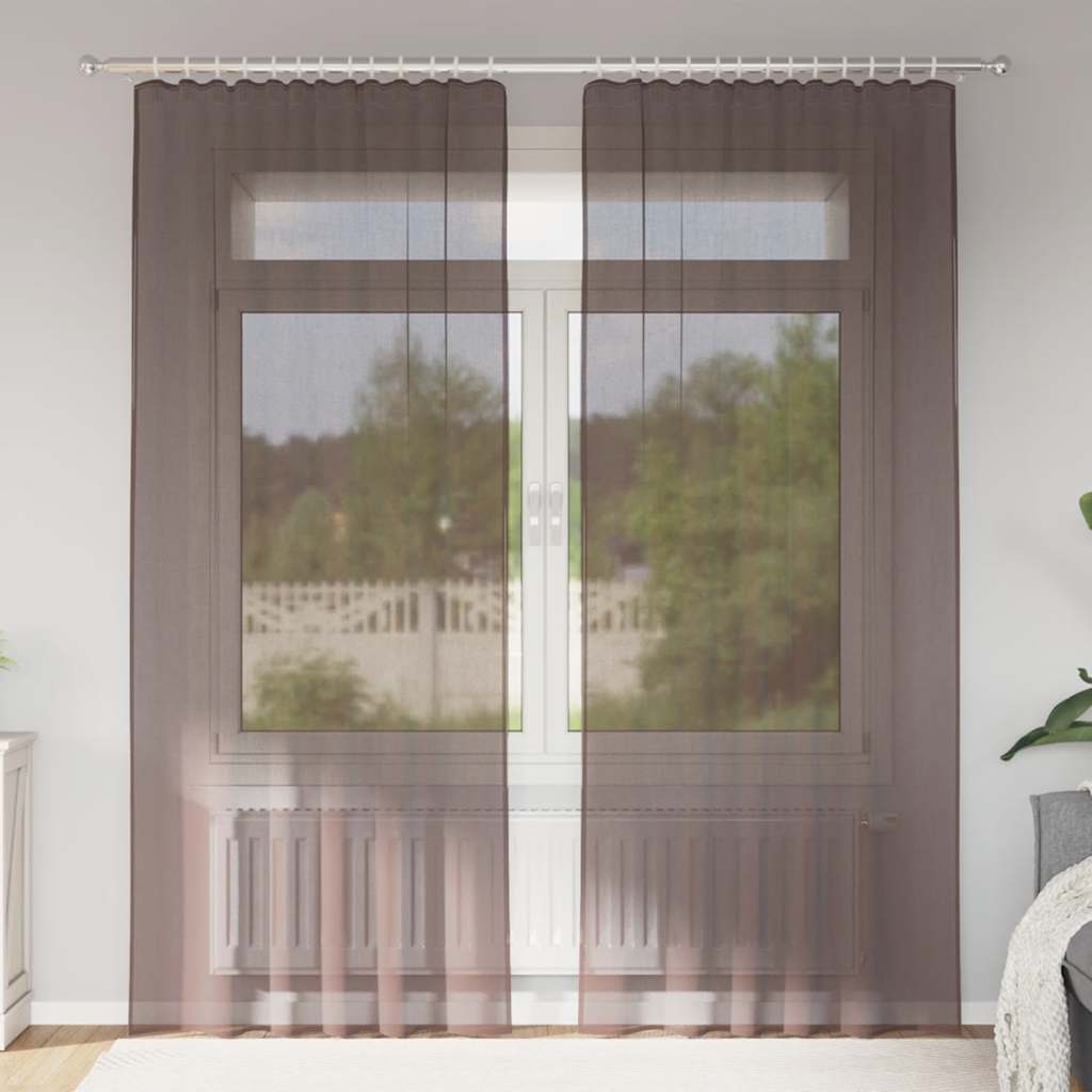 Tende in Voile con Linguetta 2 pz Marrone