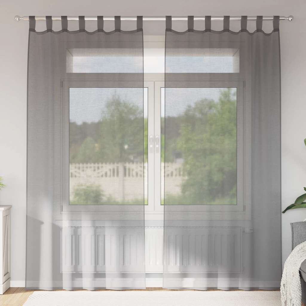 Tende in Voile con Passanti 2 pz Grigio Scuro 140x245 cm