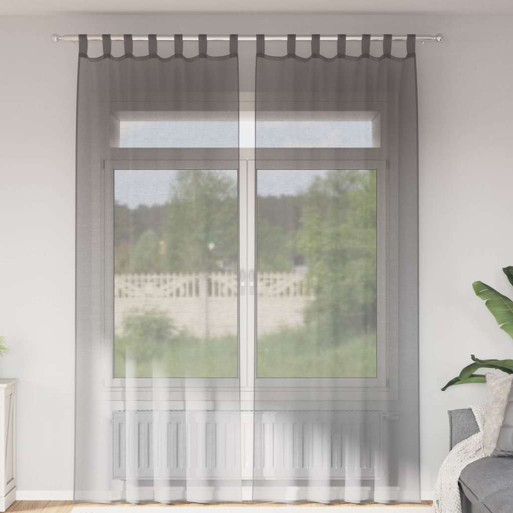 Tende in Voile con Passanti 2 pz Grigio Scuro 140x260 cm