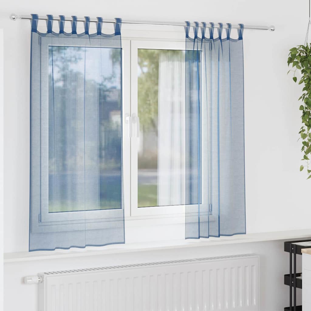 Tende in Voile con Passanti 2 pz Blu Reale 140x175 cm