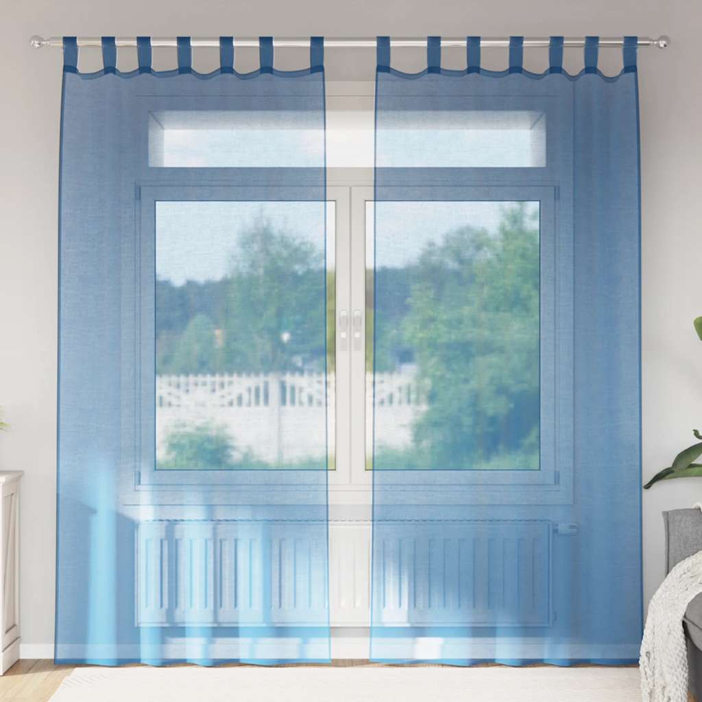 Tende in Voile con Passanti 2 pz Blu Reale 140x245 cm