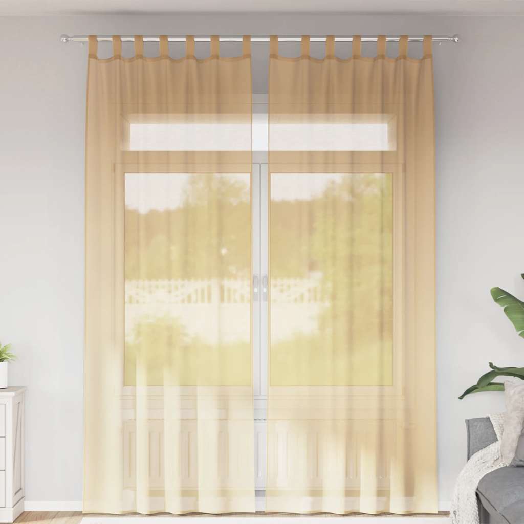 Tende in Voile con Passanti 2 pz Sabbia 140x260 cm