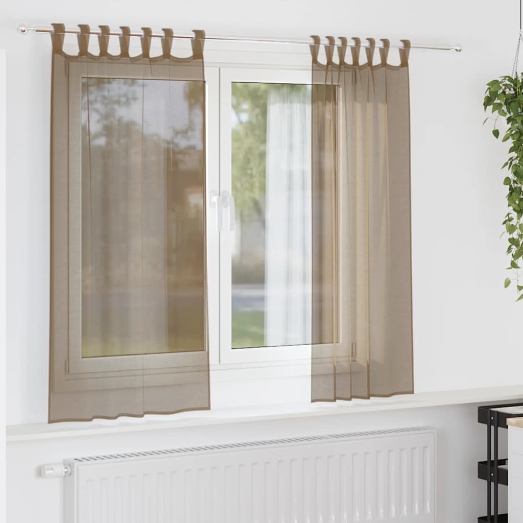 Tende in Voile con Passanti 2 pz Marrone Chiaro 140x140 cm