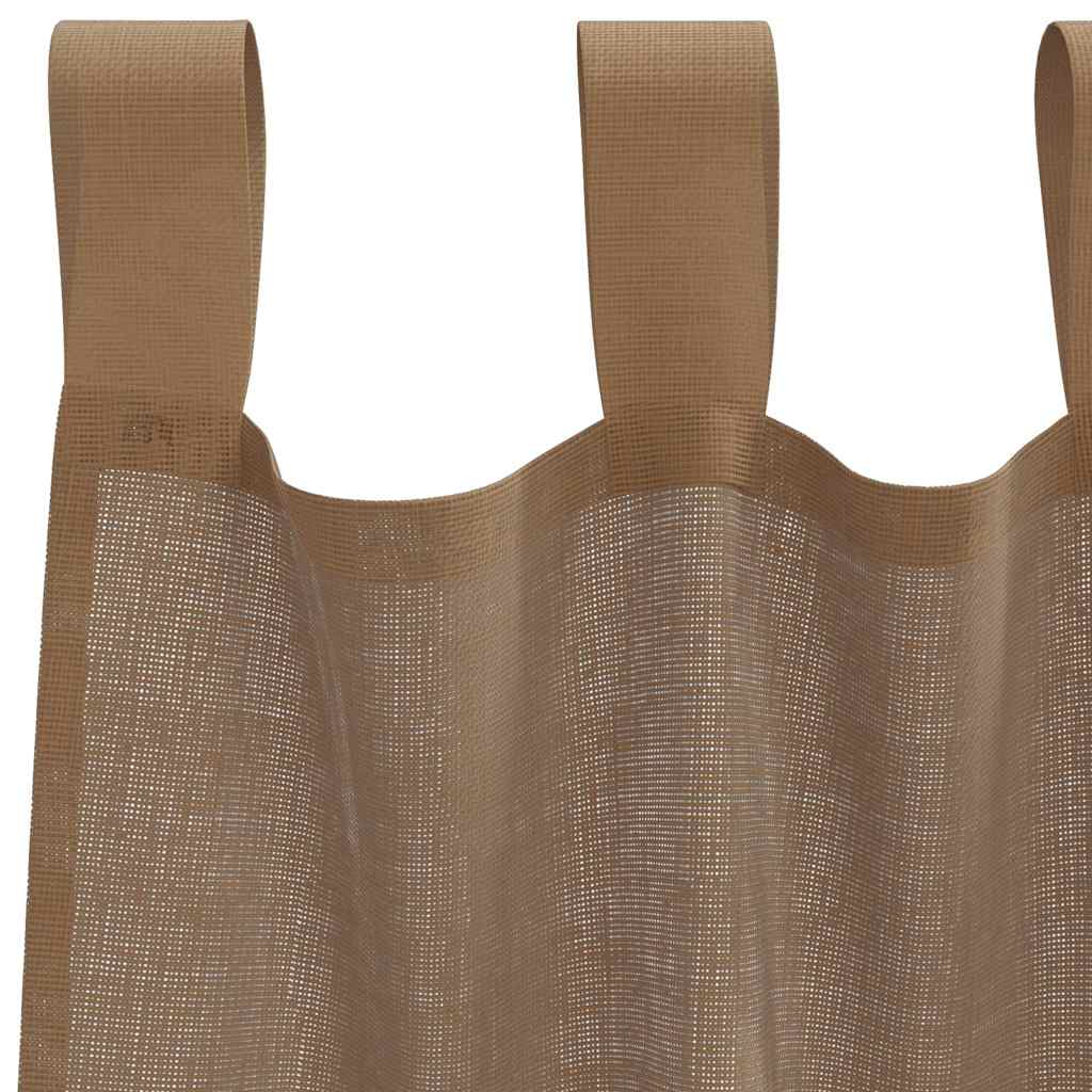 Tende in Voile con Passanti 2 pz Marrone Chiaro 140x140 cm