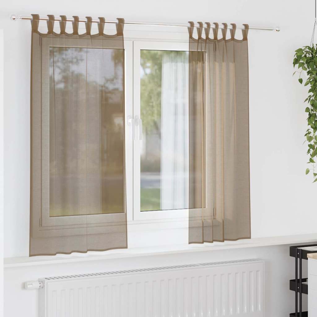 Tende in Voile con Passanti 2 pz Marrone Chiaro 140x175 cm