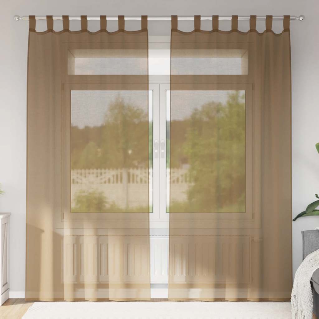 Tende in Voile con Passanti 2 pz Marrone Chiaro 140x245 cm