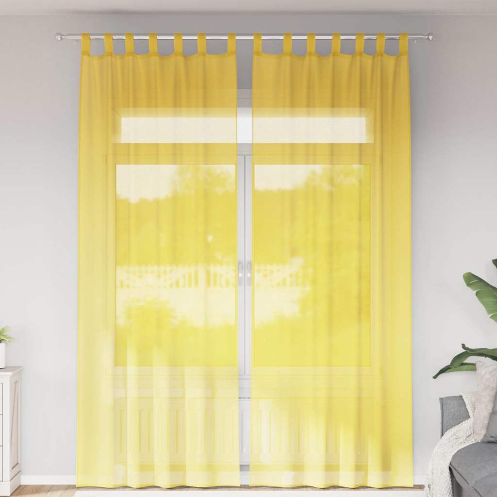Tende in Voile con Passanti 2 pz Giallo 140x260 cm