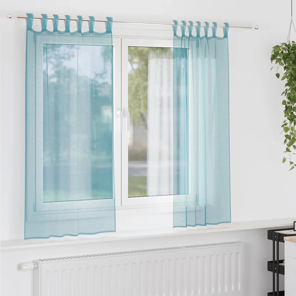 Tende in Voile con Passanti 2 pz Turchese 140x140 cm