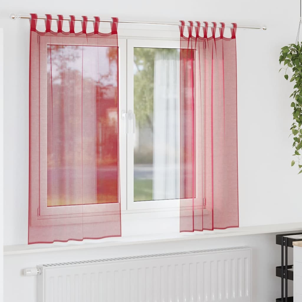 Tende in Voile con Passanti 2 pz Rosso Vino 140x140 cm