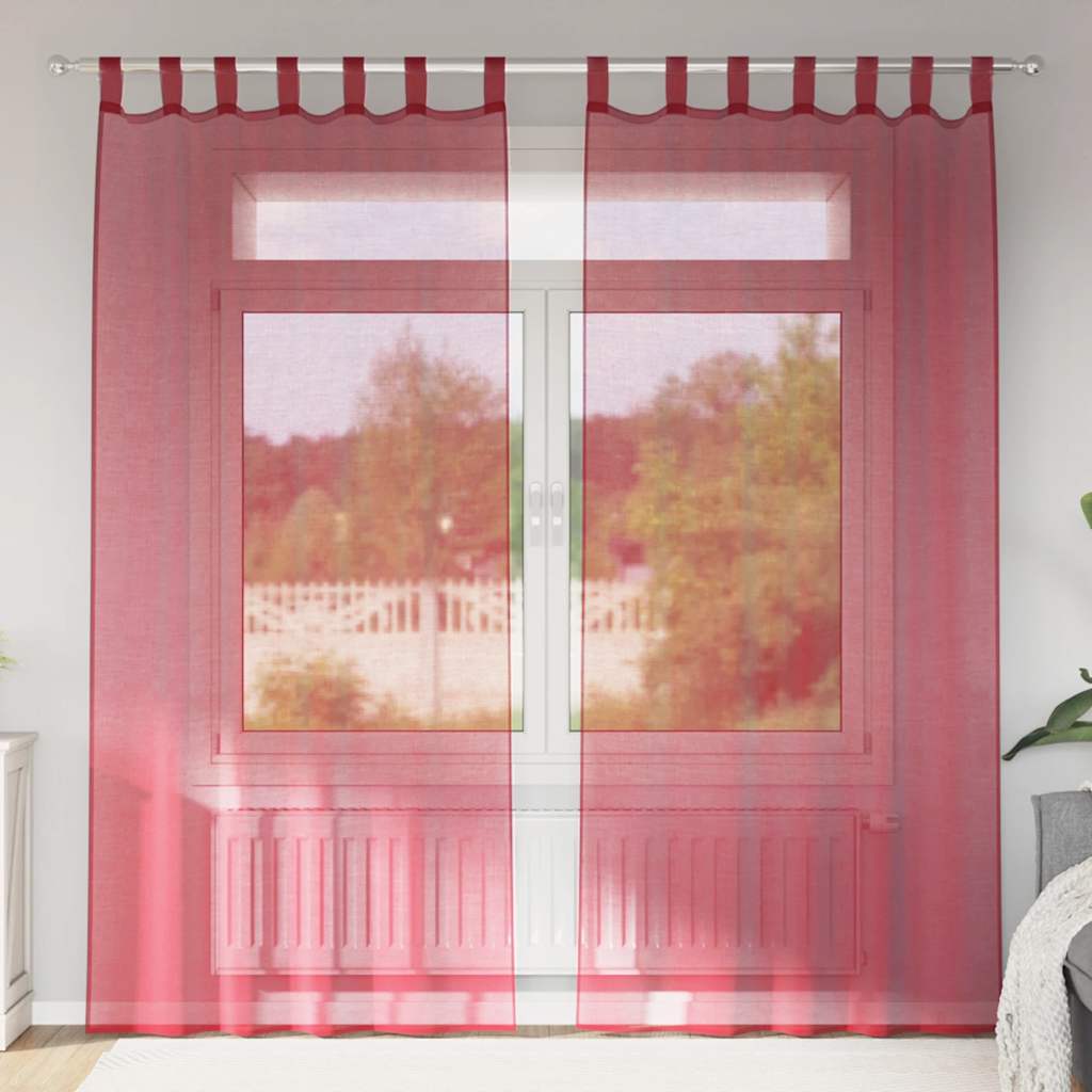 Tende in Voile con Passanti 2 pz Rosso Vino 140x225 cm