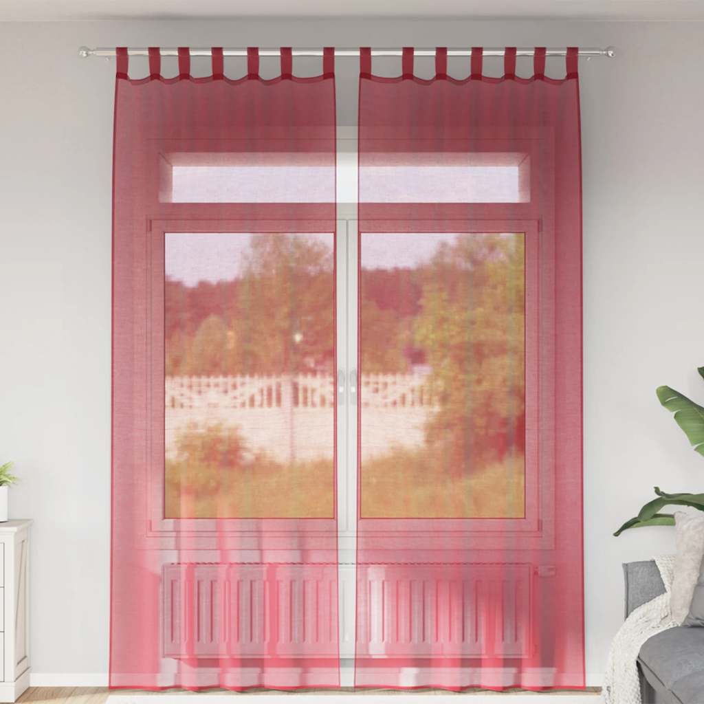 Tende in Voile con Passanti 2 pz Rosso Vino 140x260 cm