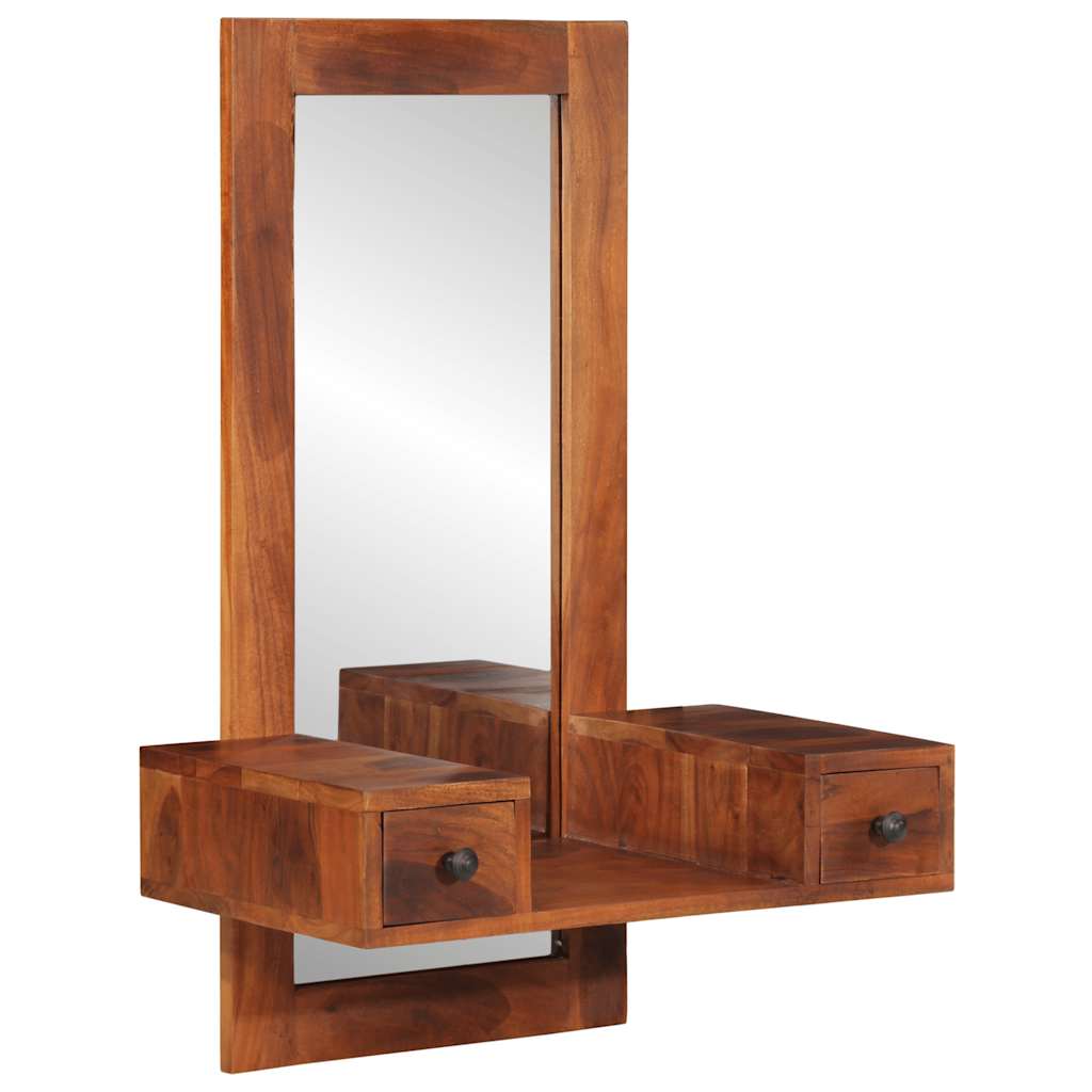 Specchio da Parete c/ Cassetti 60x33x90cm Legno Massello Acacia