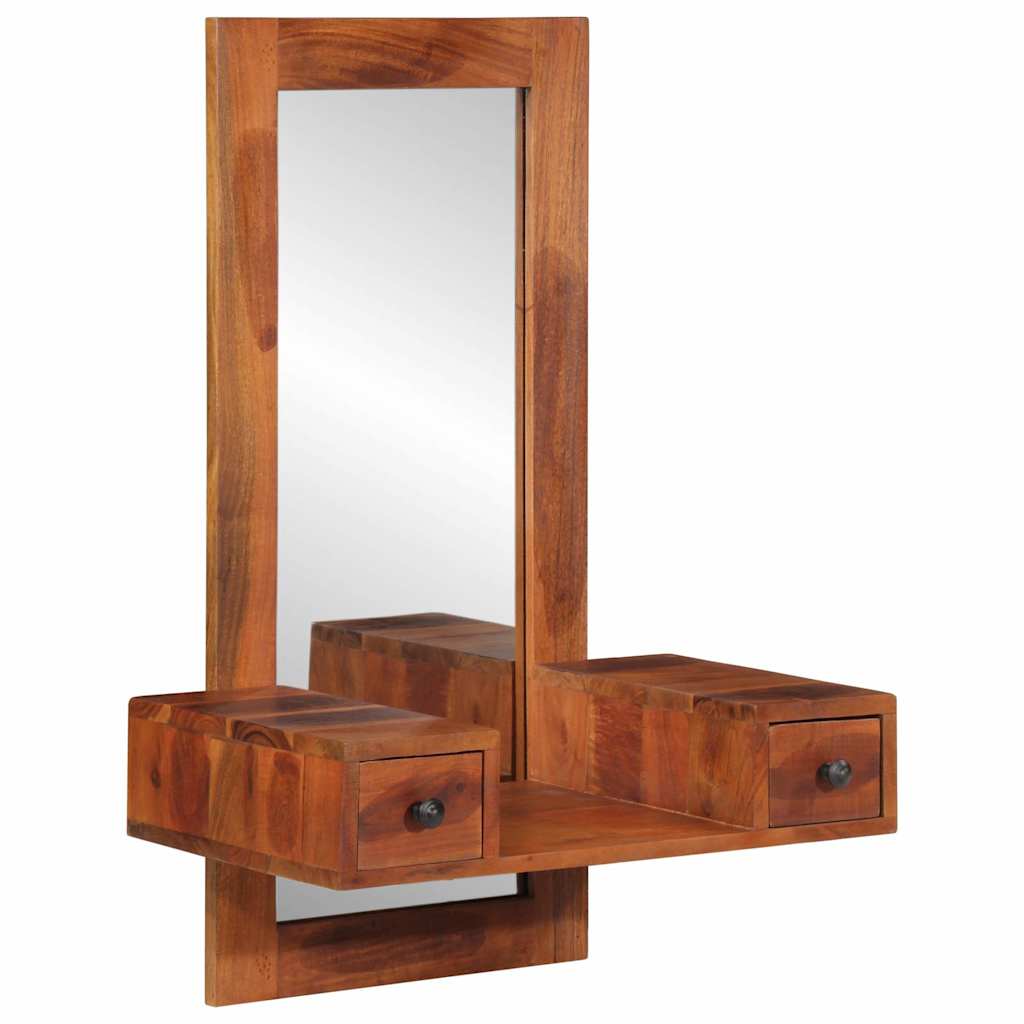 Specchio da Parete c/ Cassetti 60x33x90cm Legno Massello Acacia
