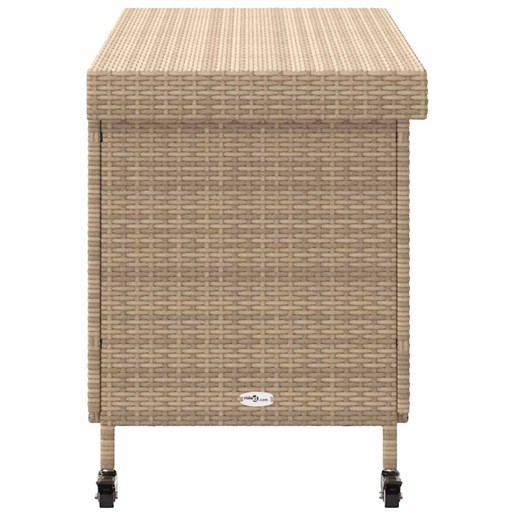 Contenitore da Giardino con Ruote Beige Misto Polyrattan