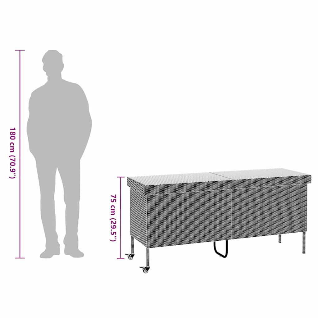 Contenitore da Giardino con Ruote Nero 160x55x75 cm Polyrattan