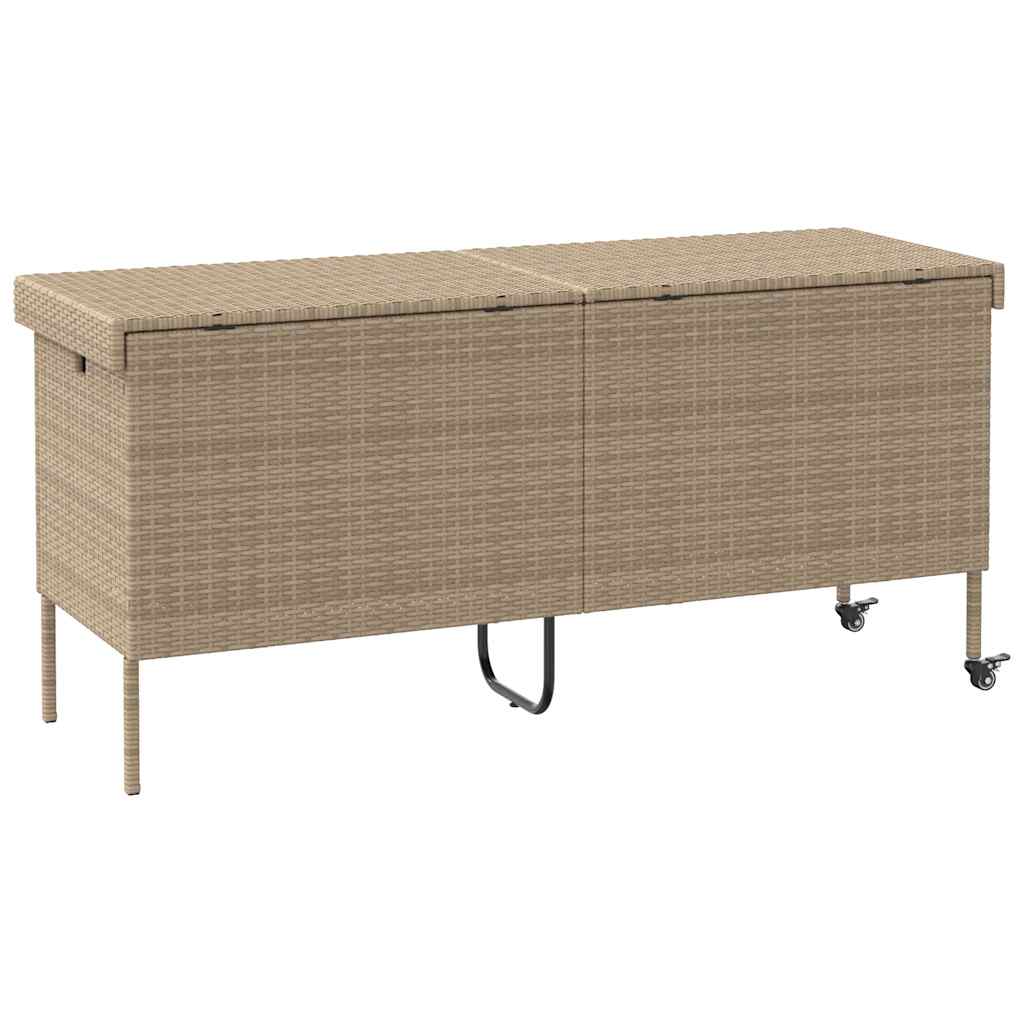 Contenitore da Giardino con Ruote Beige 160x55x75 cm Polyrattan