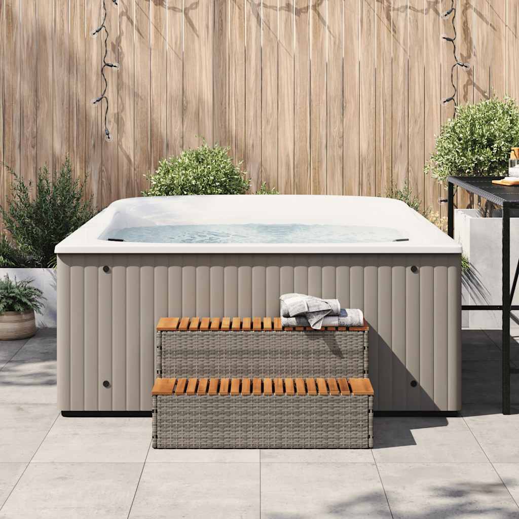 Bordo per Vasca Idromassaggio Grigio Polyrattan&Massello Acacia