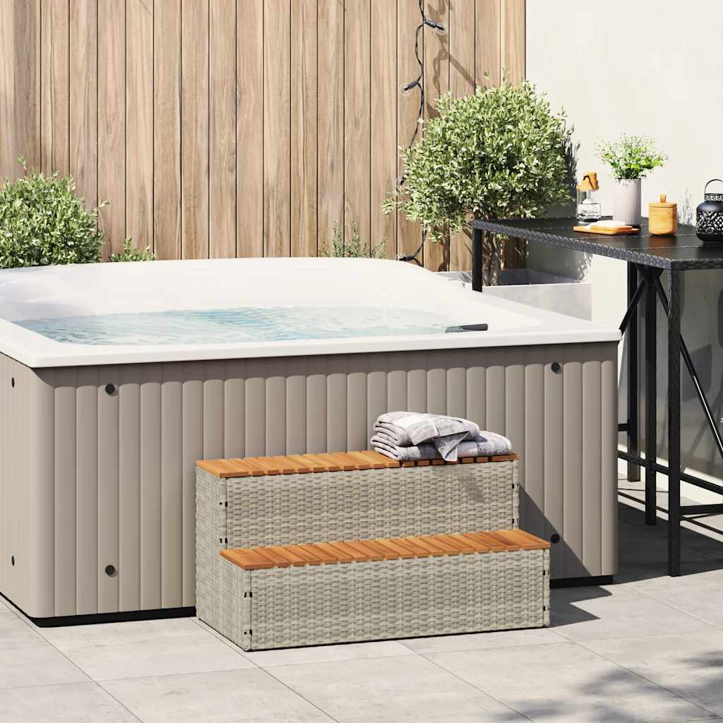 Bordo per Vasca Idromassaggio Grigio Polyrattan&Massello Acacia