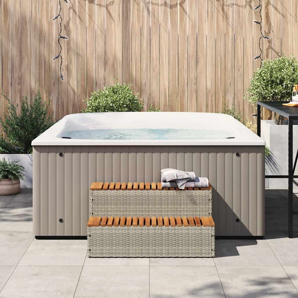 Bordo per Vasca Idromassaggio Grigio Polyrattan&Massello Acacia