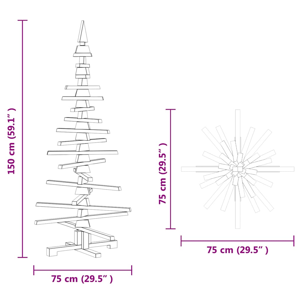Albero di Natale in legno per decorazioni 150 cm in legno massello di pino