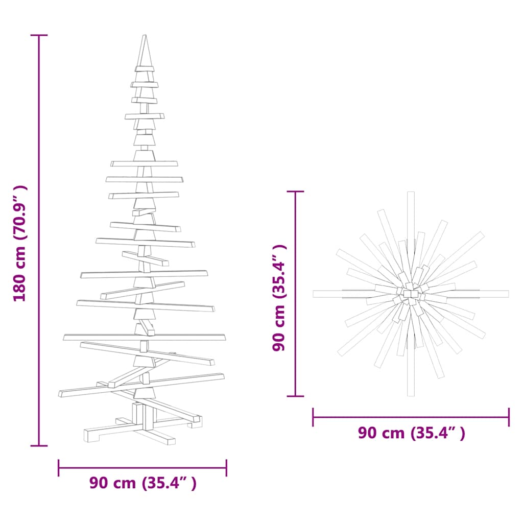 Albero di Natale Decorativo in Legno 180 cm Legno Massello Pino