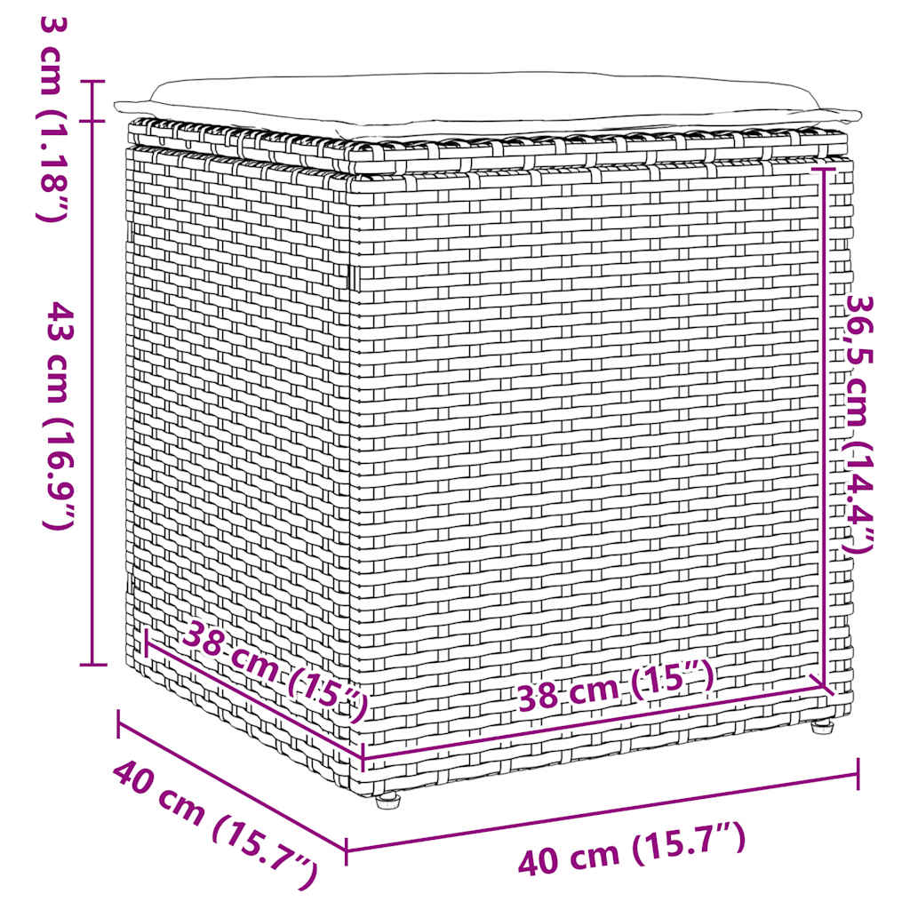 Sgabelli Giardino con Cuscini 2 pz Nero 40x40x43 cm Polyrattan