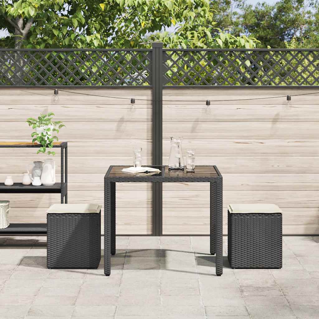Sgabelli Giardino con Cuscini 2 pz Nero 40x40x43 cm Polyrattan