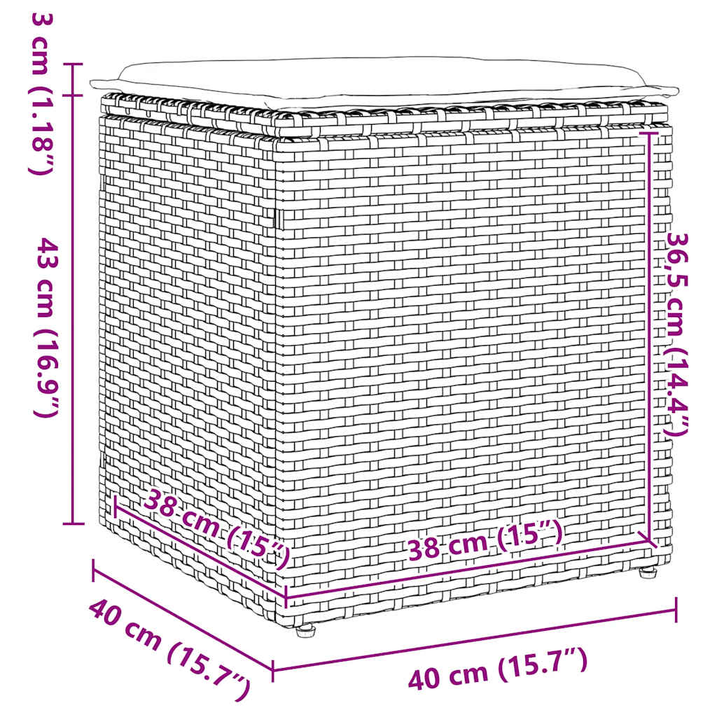 Sgabelli Giardino con Cuscini 2pz Marrone 40x40x43cm Polyrattan