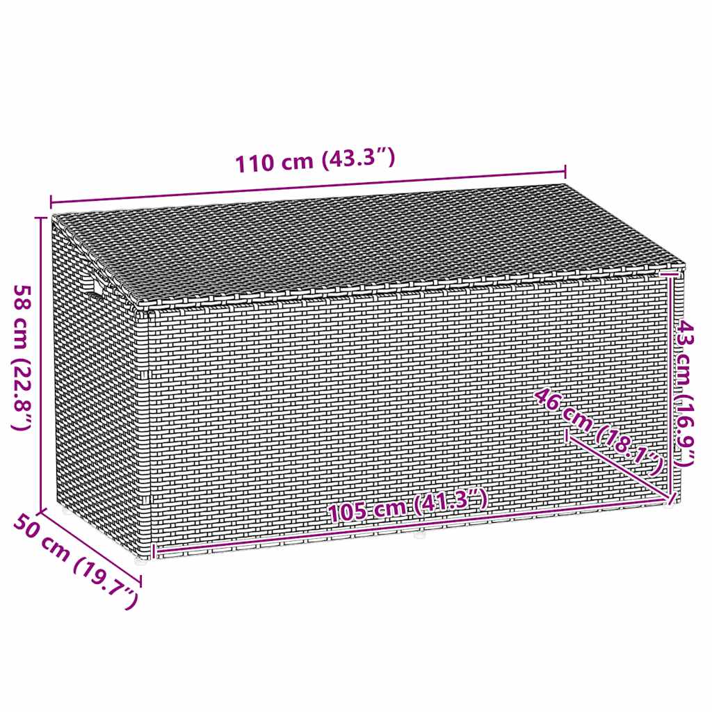 Baule da giardino nero 110x50x58 cm in polyrattan