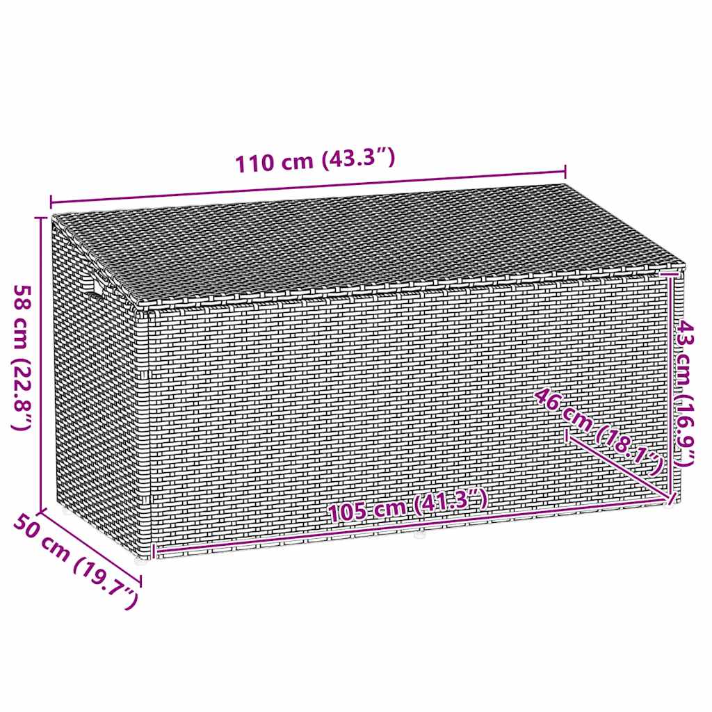 Baule da giardino grigio 110x50x58 cm in polyrattan