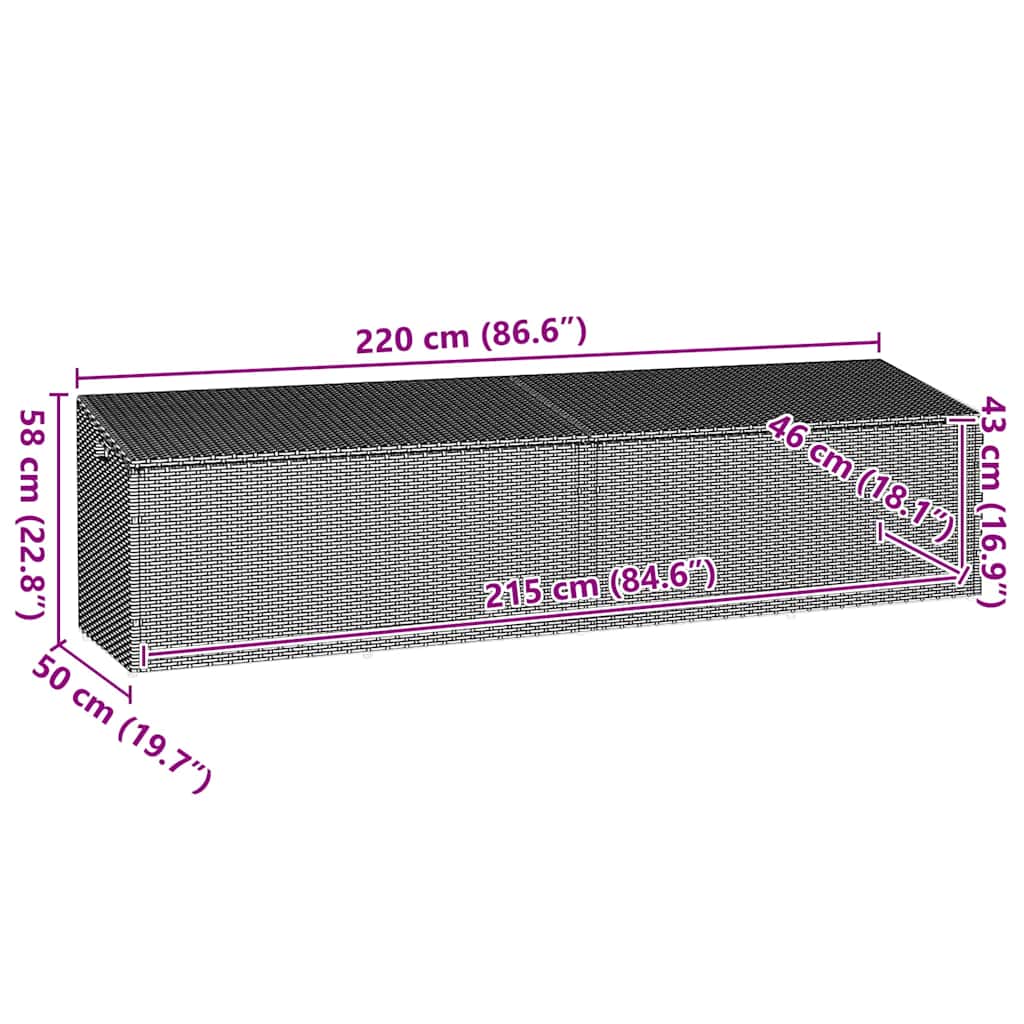 Baule da Giardino Grigio 220x50x58 cm in Polyrattan