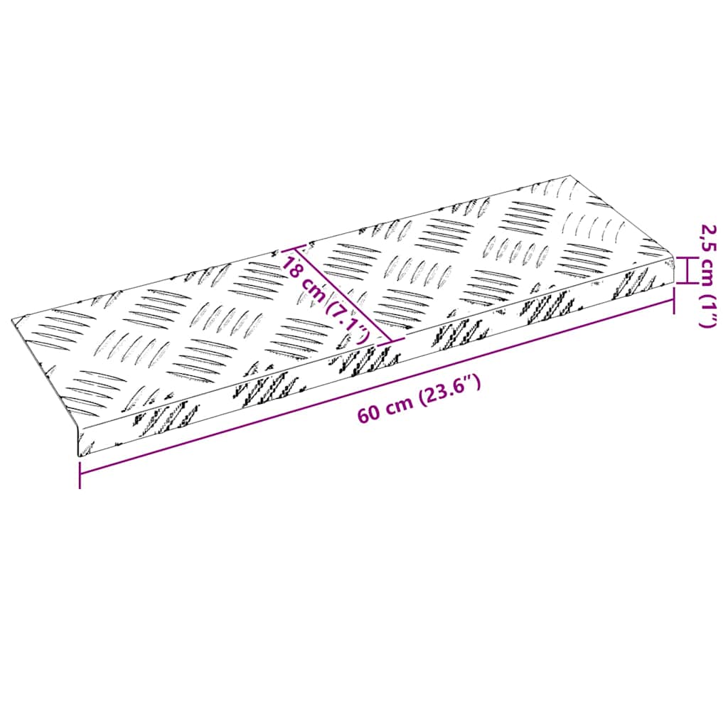 Gradini per Scale 10 pz 60 x 18 x 2,5 cm Argento Alluminio
