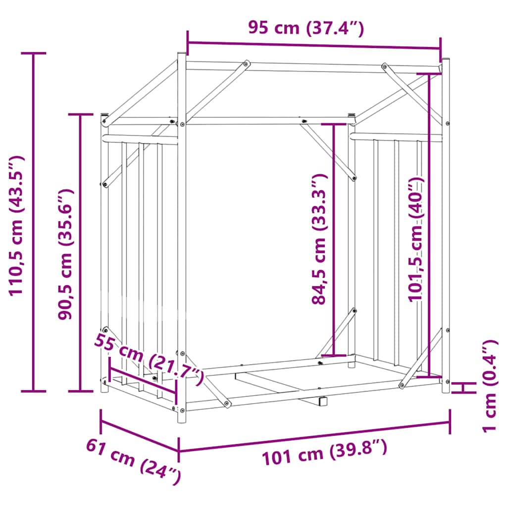 Rastrelliera per Legna con Copertura Antipioggia 101x61x110,5cm