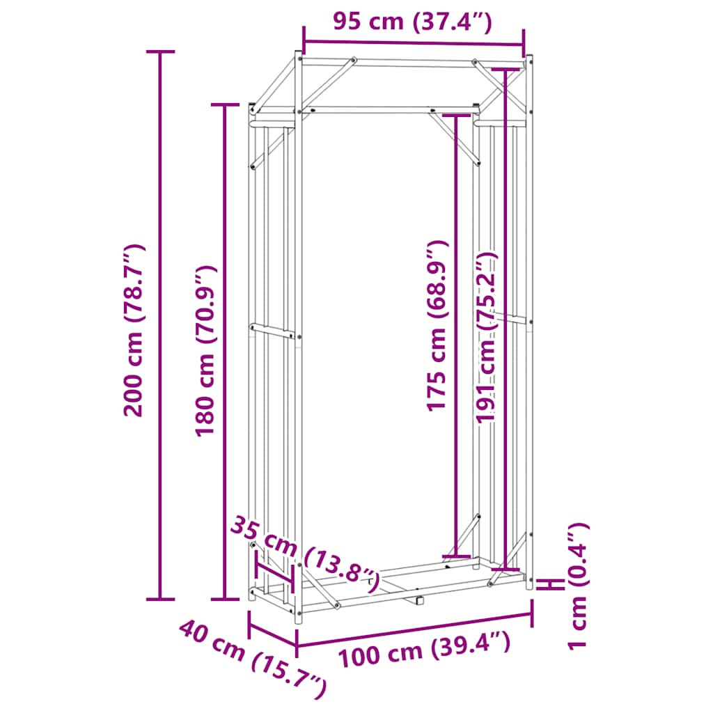 Rastrelliera per Legna con Copertura Antipioggia 100x40x200 cm
