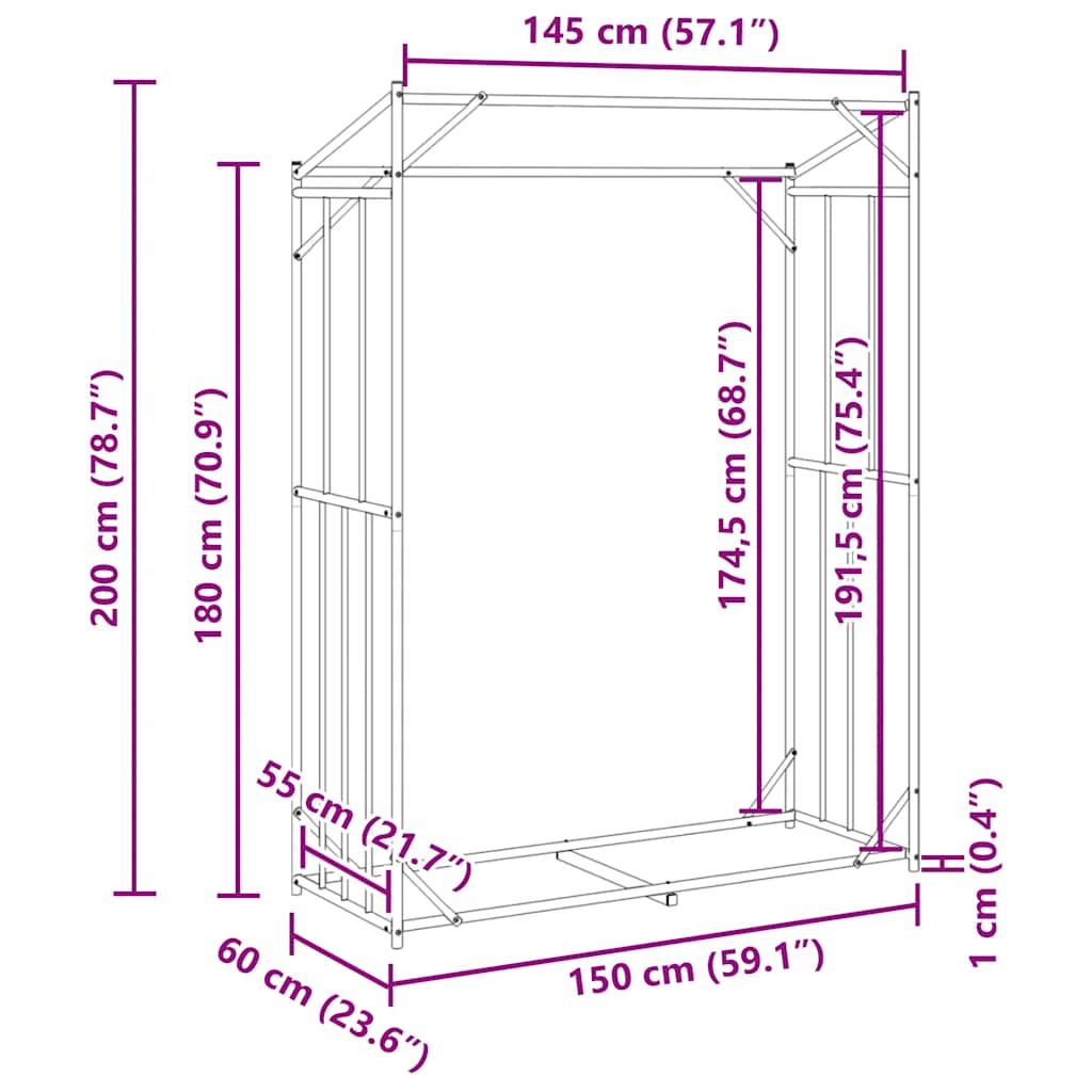 Rastrelliera per Legna con Copertura Antipioggia 150x60x200 cm