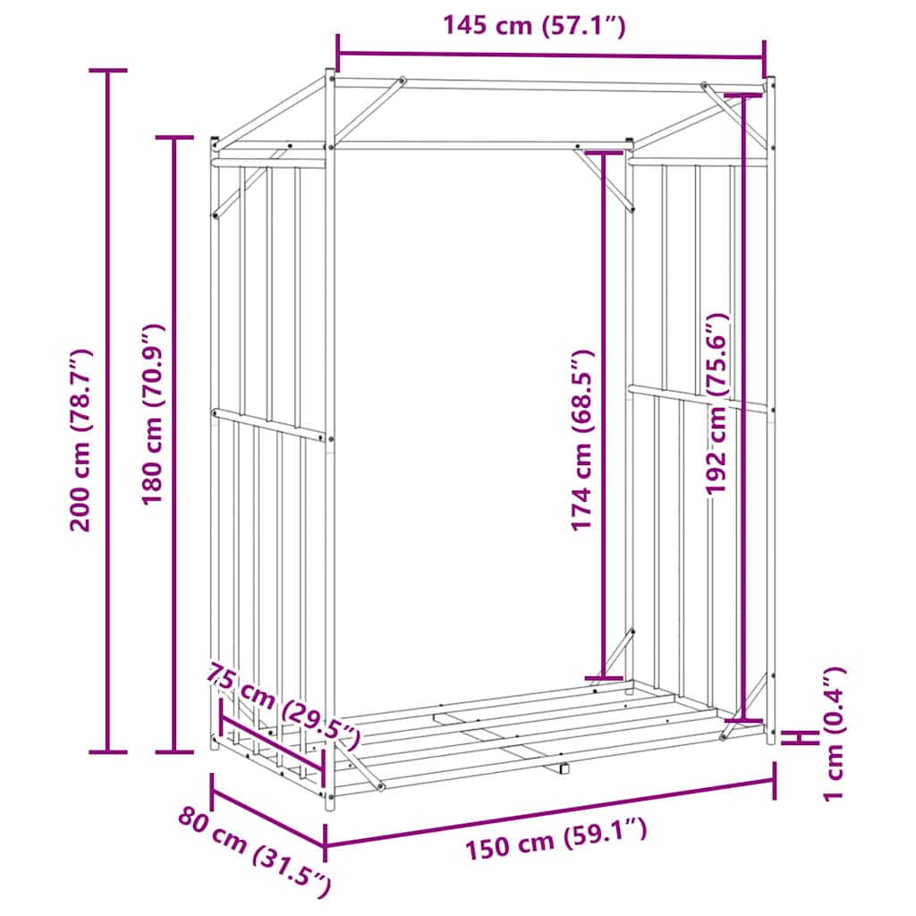 Rastrelliera per Legna con Copertura Antipioggia 150x80x200 cm