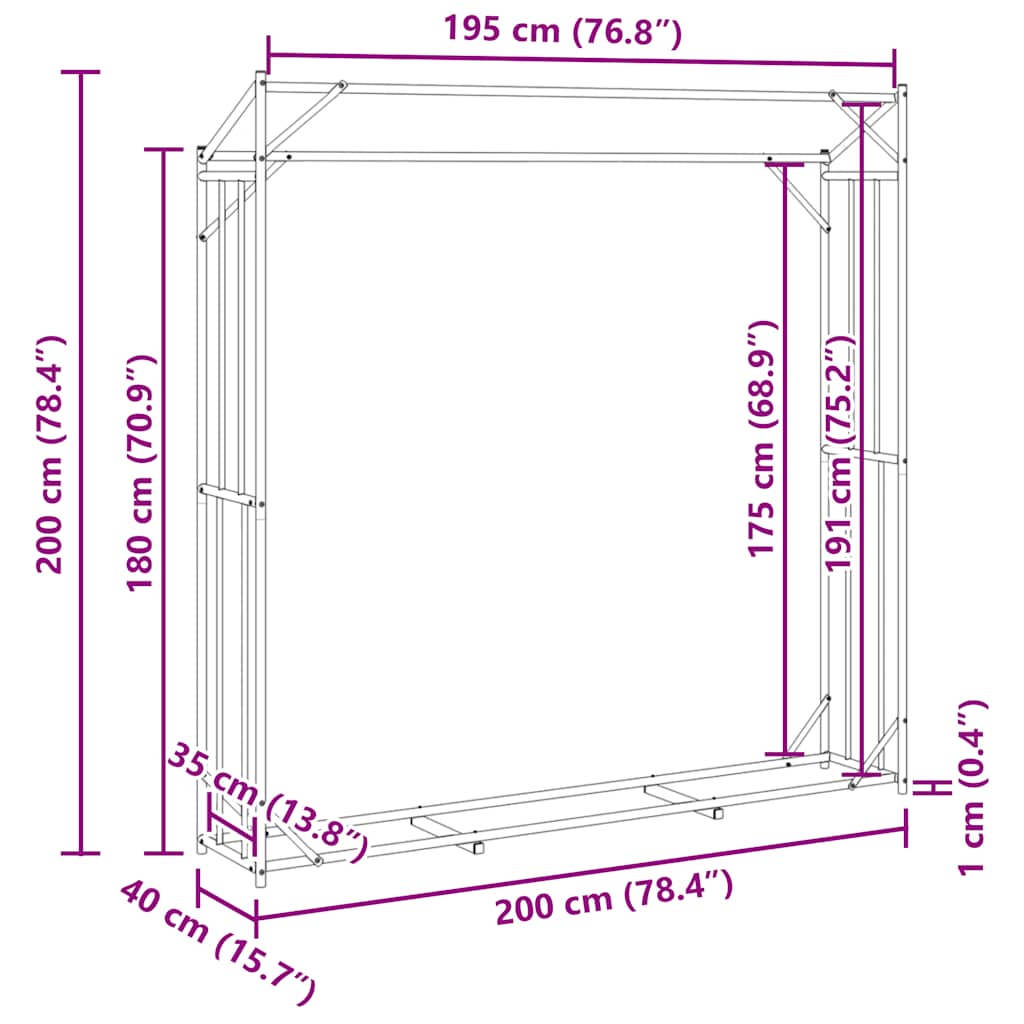 Rastrelliera per Legna con Copertura Antipioggia 200x40x200 cm