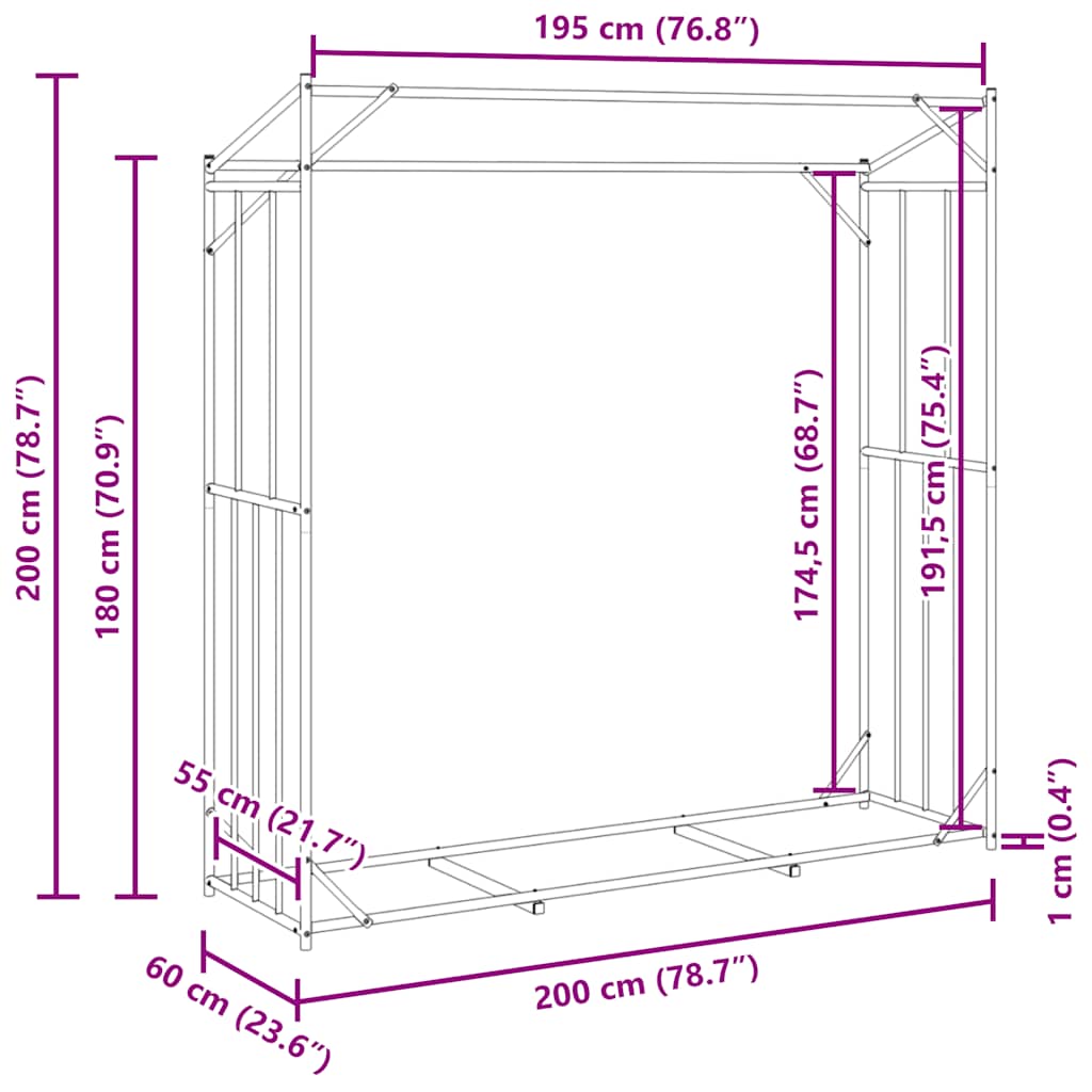 Rastrelliera per Legna con Copertura Antipioggia 200x60x200 cm