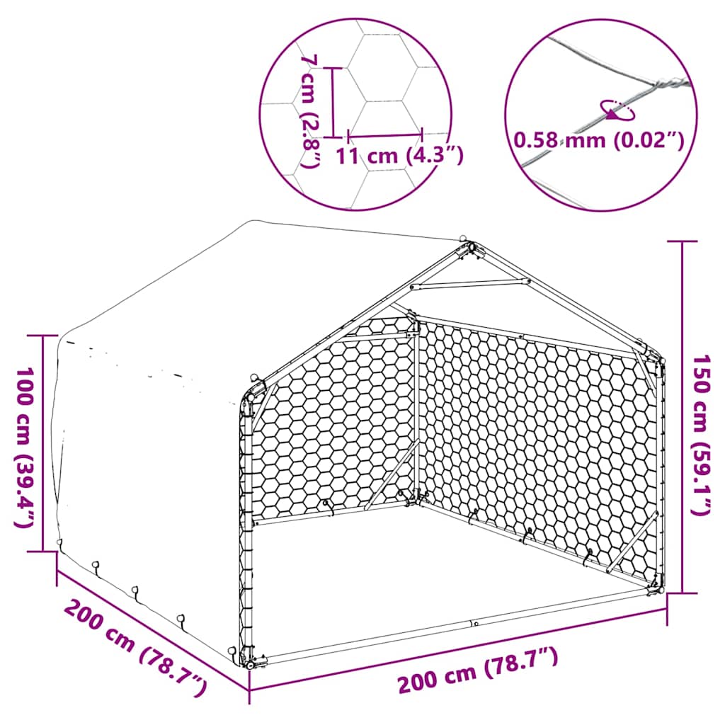 Cuccia per cani da esterno con copertura 2x2x1,5 m in acciaio zincato