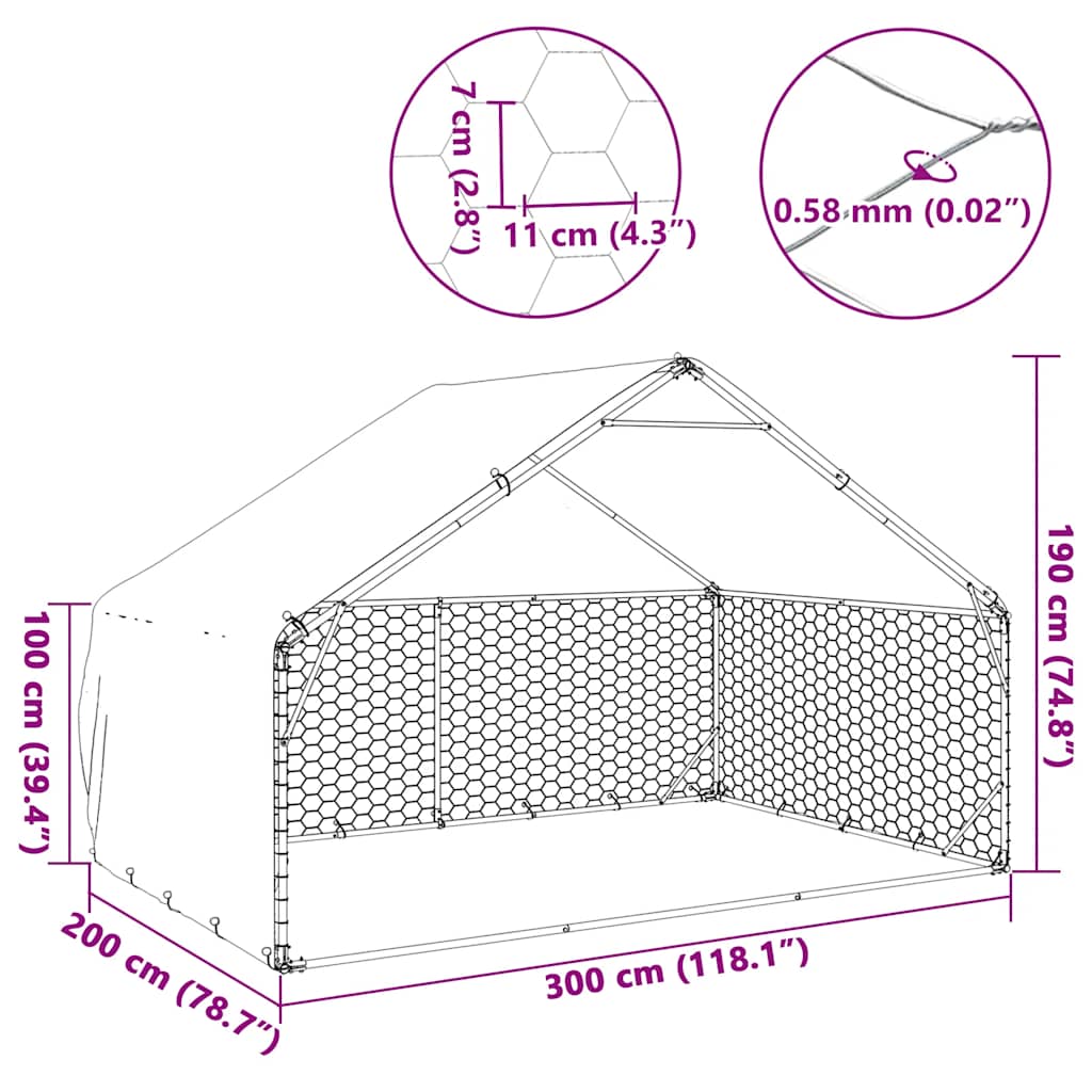Cuccia per cani da esterno con copertura 3x2x1,9 m in acciaio zincato
