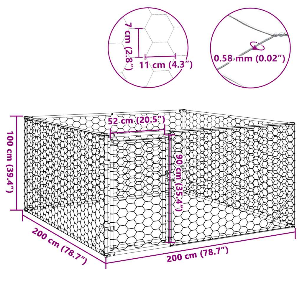 Cuccia per cani da esterno con porta 2x2x1 m in acciaio zincato
