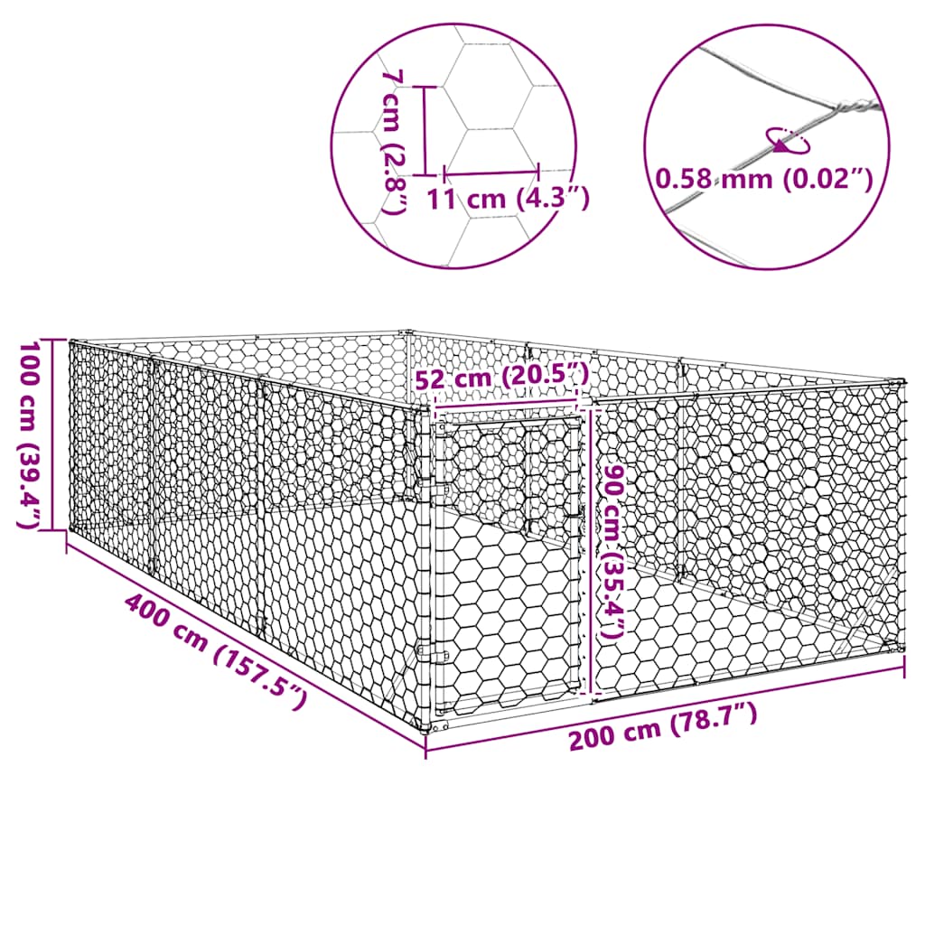 Cuccia per cani da esterno con porta 2x4x1 m in acciaio zincato