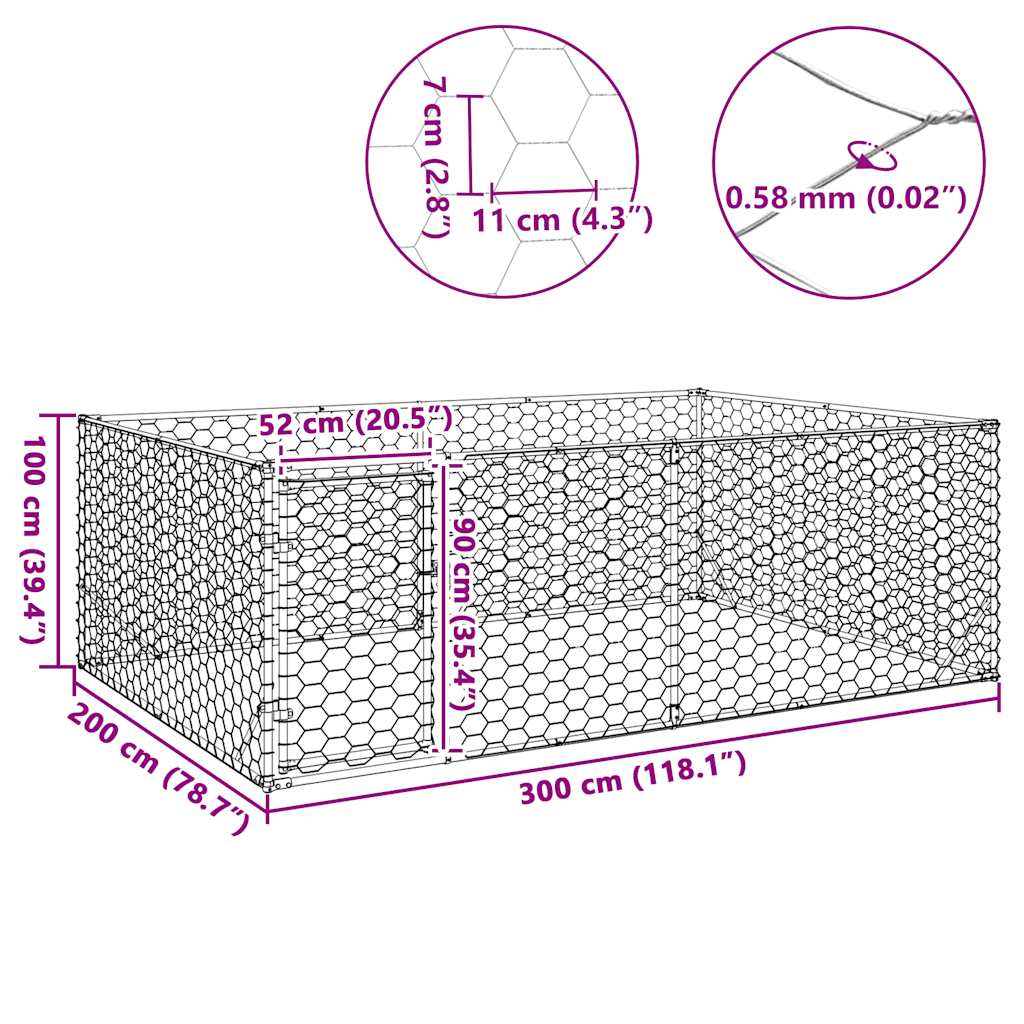 Cuccia per cani da esterno con porta 3x2x1 m in acciaio zincato