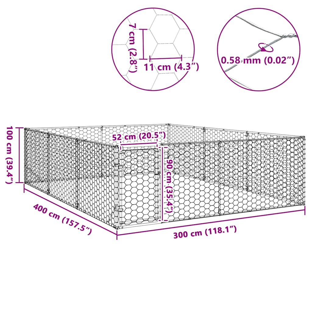 Cuccia per cani da esterno con porta 3x4x1 m in acciaio zincato